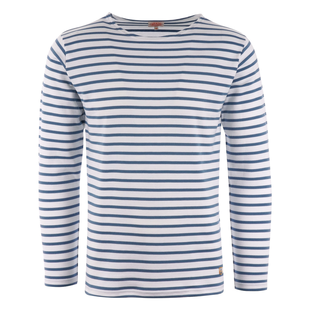 Armor Lux Long Sleeve Breton Striped Mariniere T-Shirt - White & Moody Blue