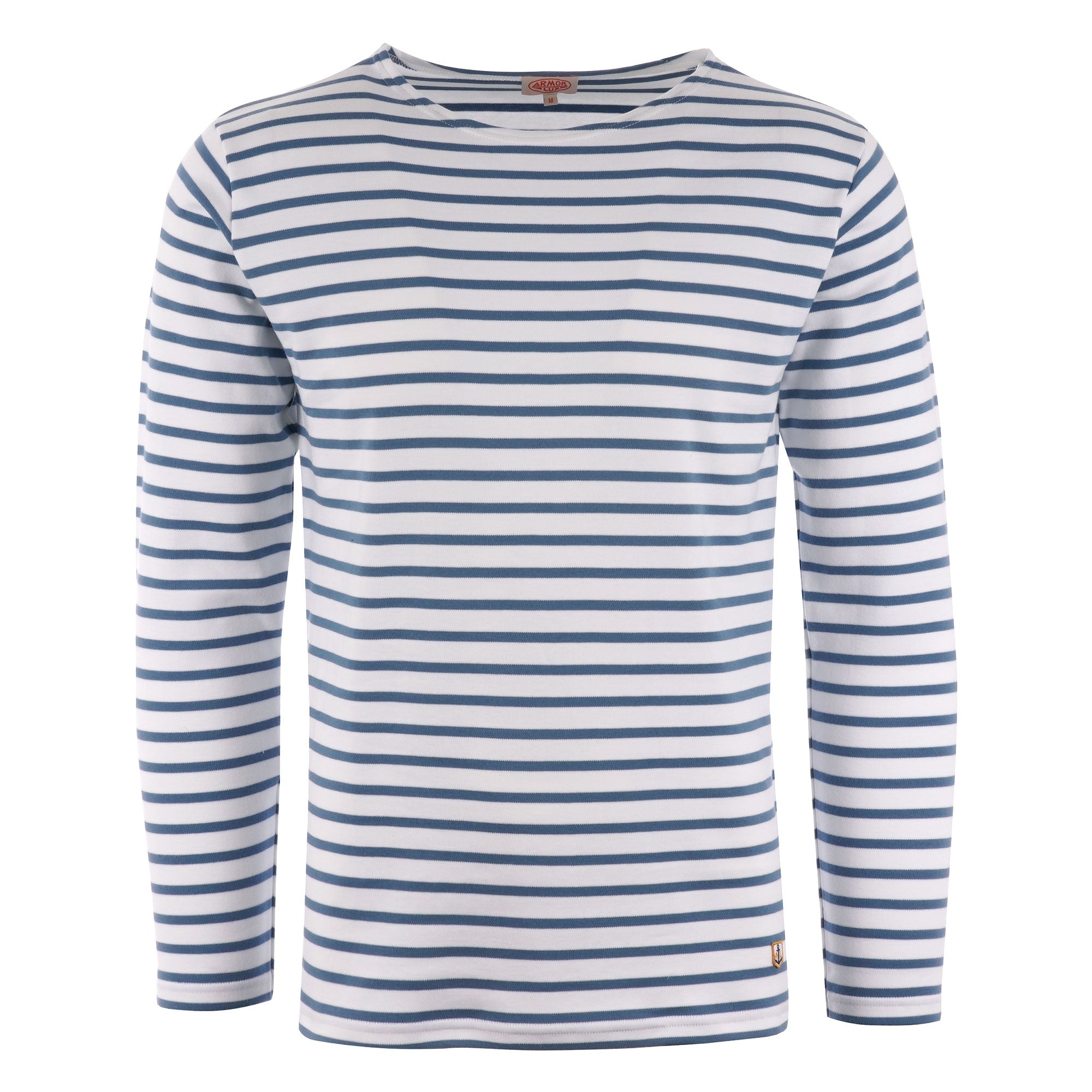 Armor Lux Long Sleeve Breton Striped Mariniere T-Shirt - White & Moody Blue