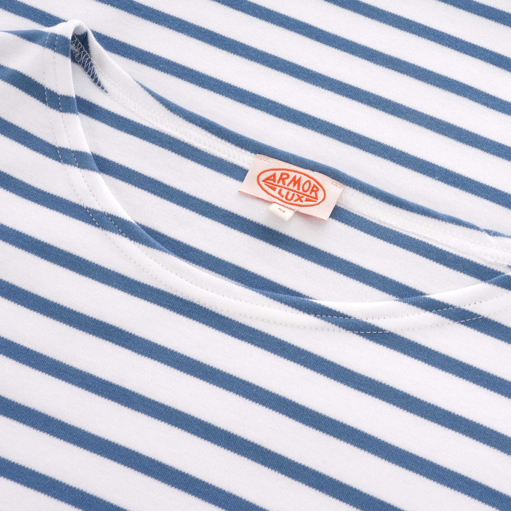 Armor Lux Long Sleeve Breton Striped Mariniere T-Shirt - White & Moody Blue
