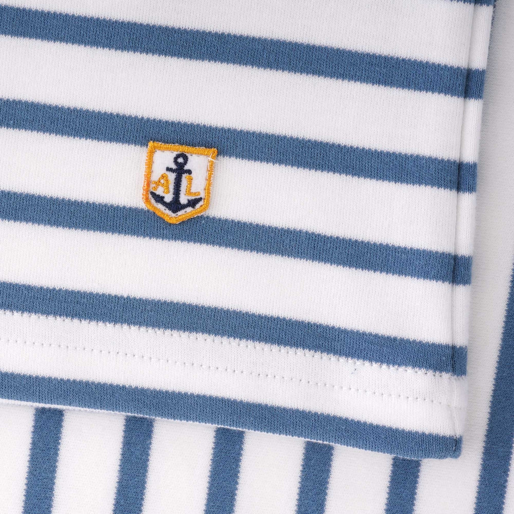 Armor Lux Long Sleeve Breton Striped Mariniere T-Shirt - White & Moody Blue