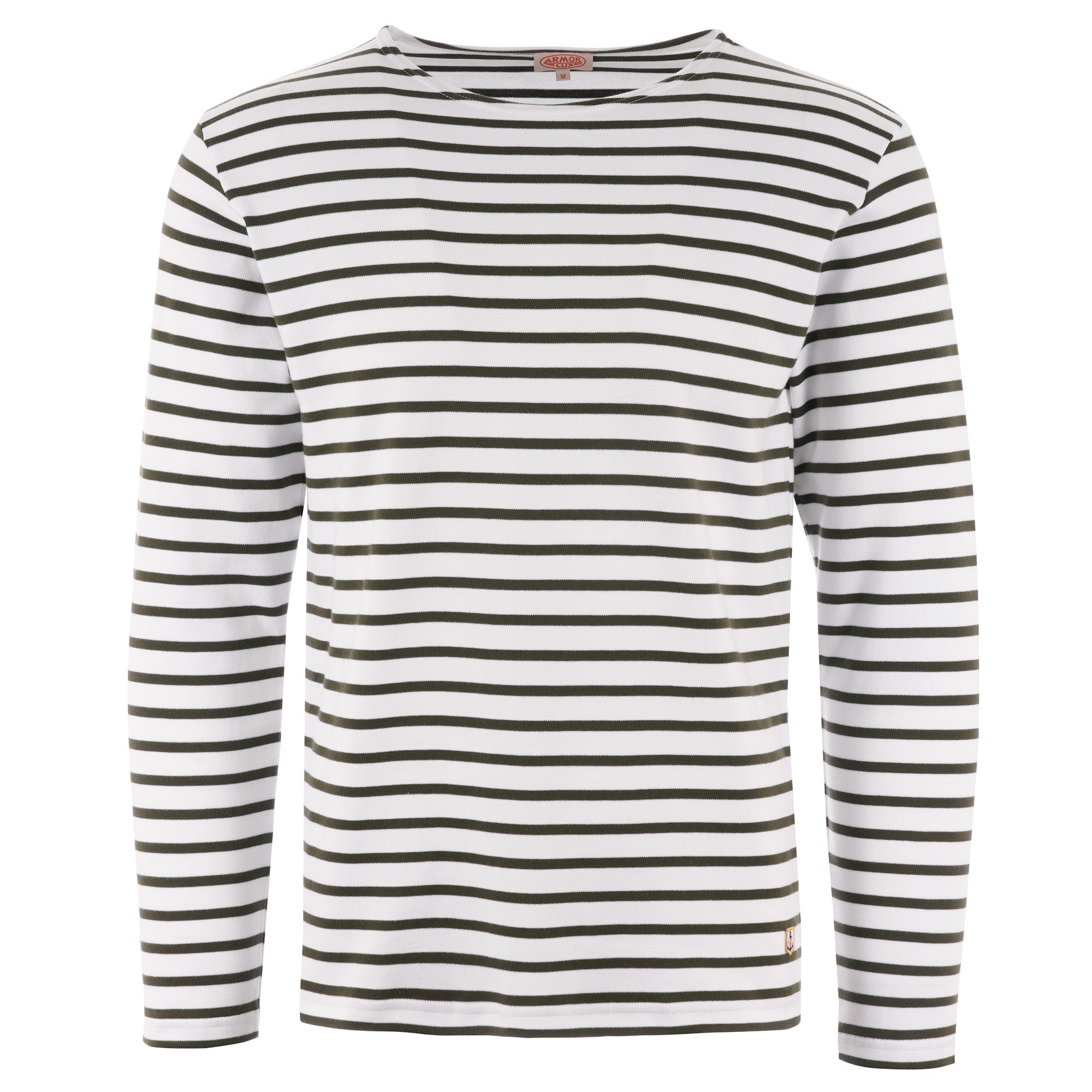 Armor Lux Long Sleeve Breton Striped Mariniere T-Shirt - White & Aquilla
