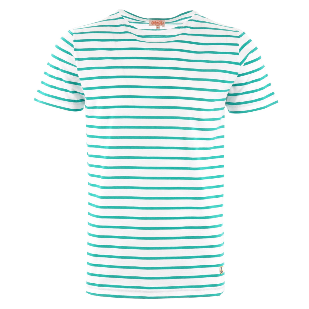 Armor Lux Breton Striped Mariniere T-Shirt - White & Grass