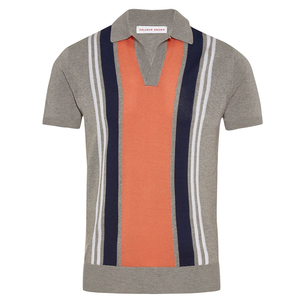 Orlebar Brown Horton Vertical Stripe Polo Shirt - Grey Melange