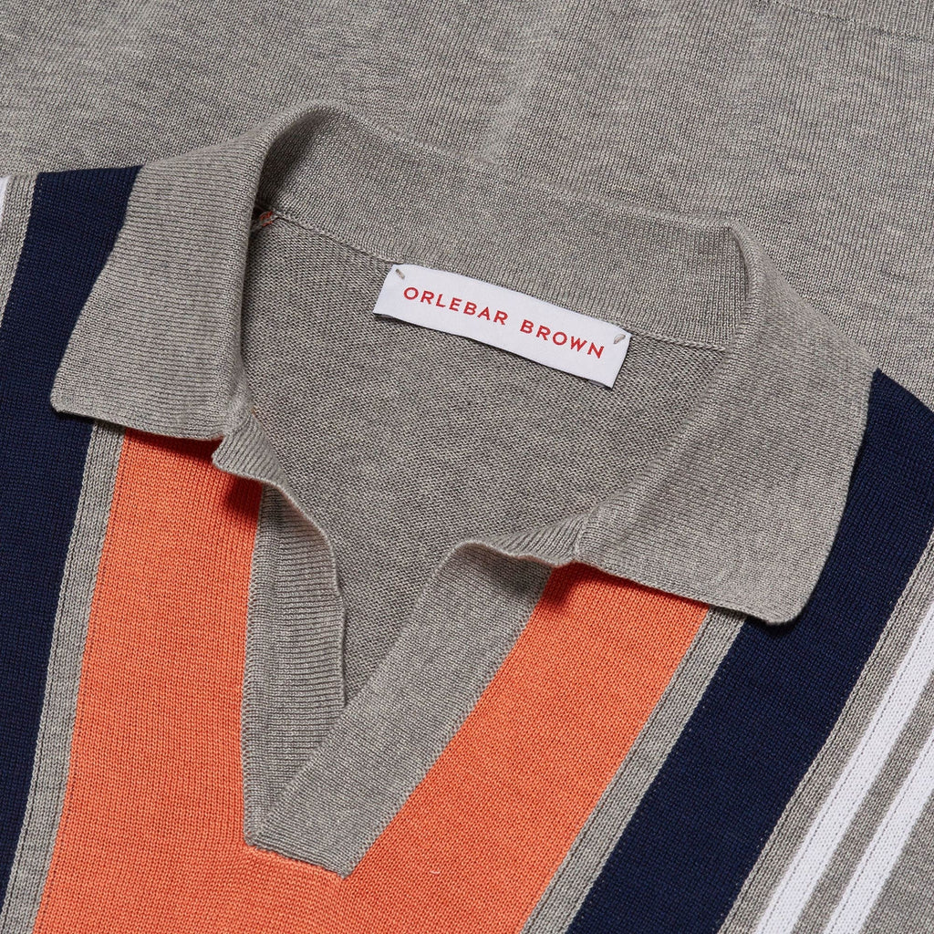Orlebar Brown Horton Vertical Stripe Polo Shirt - Grey Melange