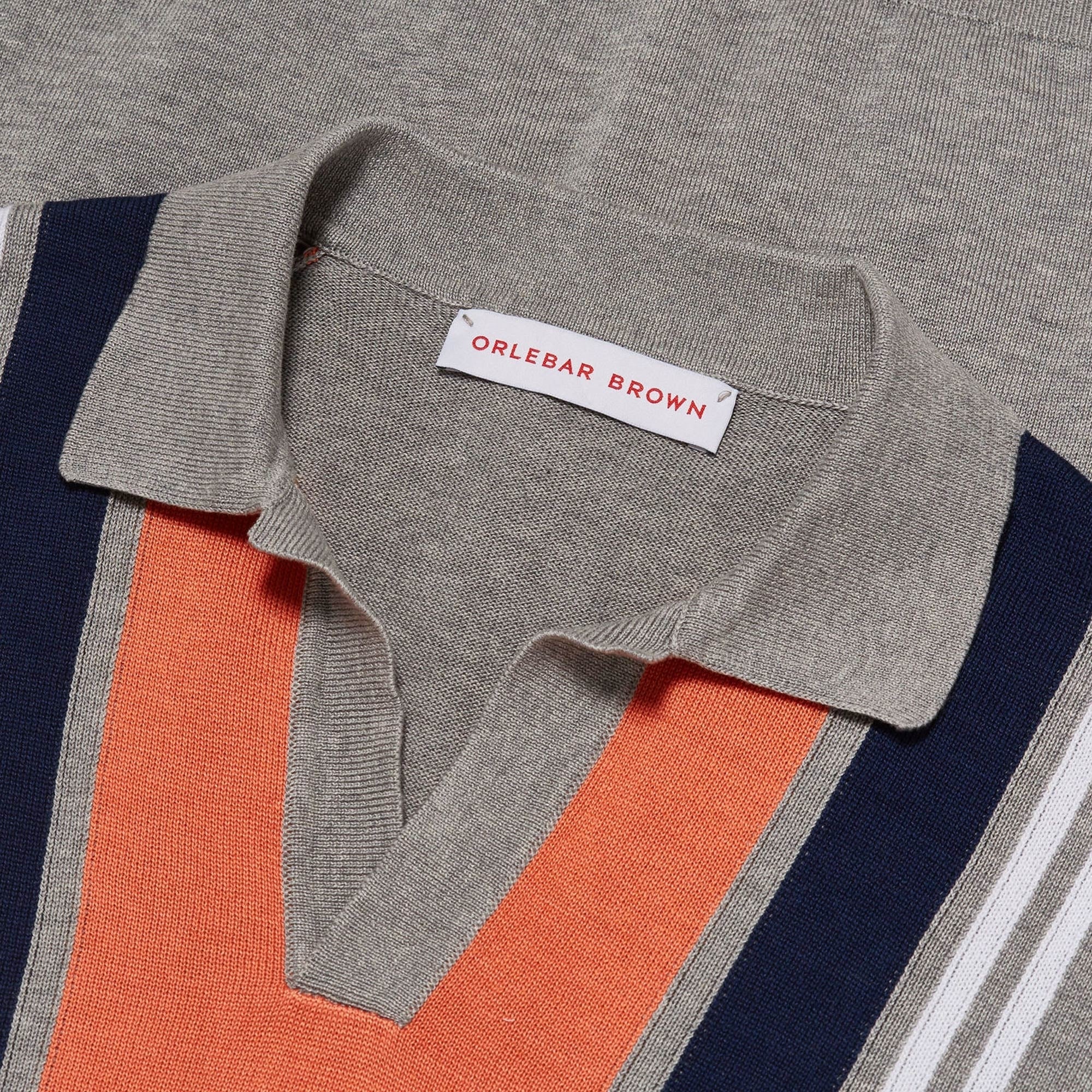 Orlebar Brown Horton Vertical Stripe Polo Shirt - Grey Melange