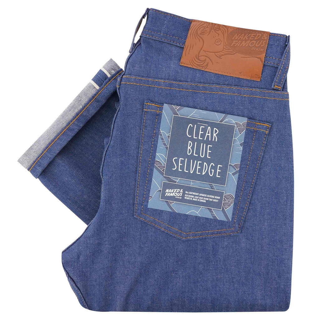 Naked and Famous Denim Weird Guy Clear Blue Selvedge Denim - Light Blue