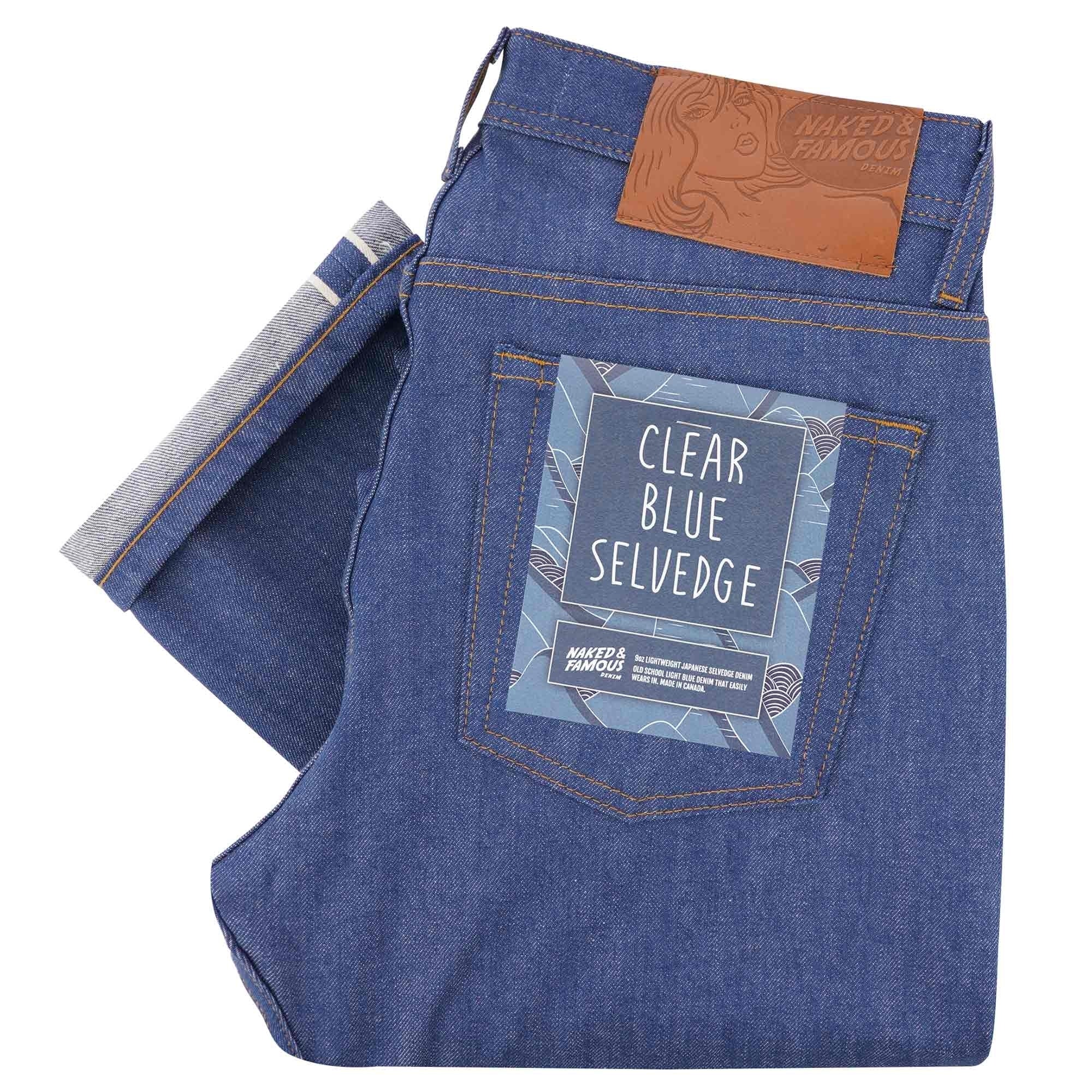 Naked and Famous Denim Weird Guy Clear Blue Selvedge Denim - Light Blue