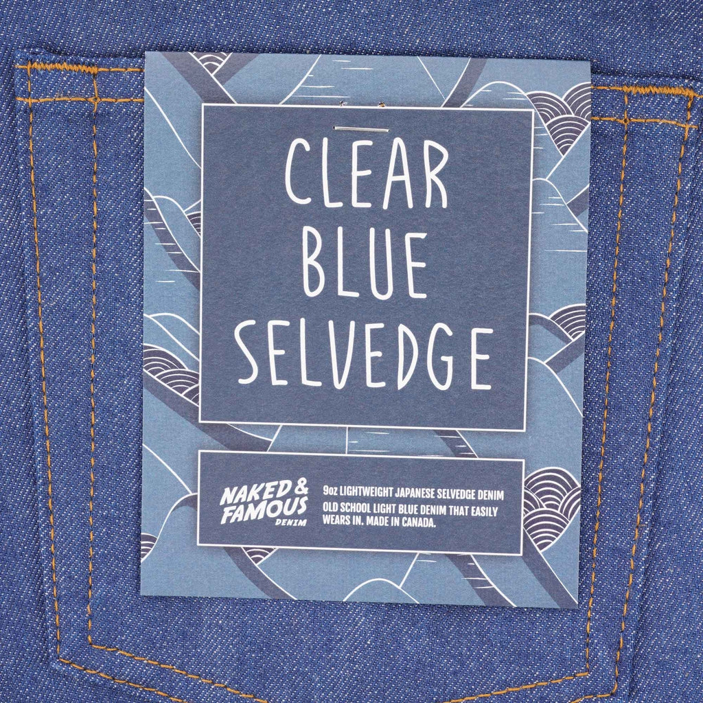 Naked and Famous Denim Weird Guy Clear Blue Selvedge Denim - Light Blue