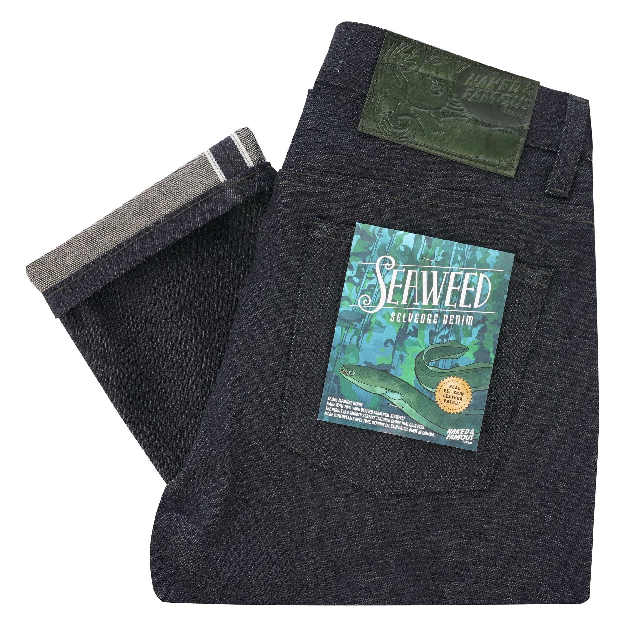 Naked and Famous Denim Weird Guy Seaweed Selvedge Denim - Deep Indigo