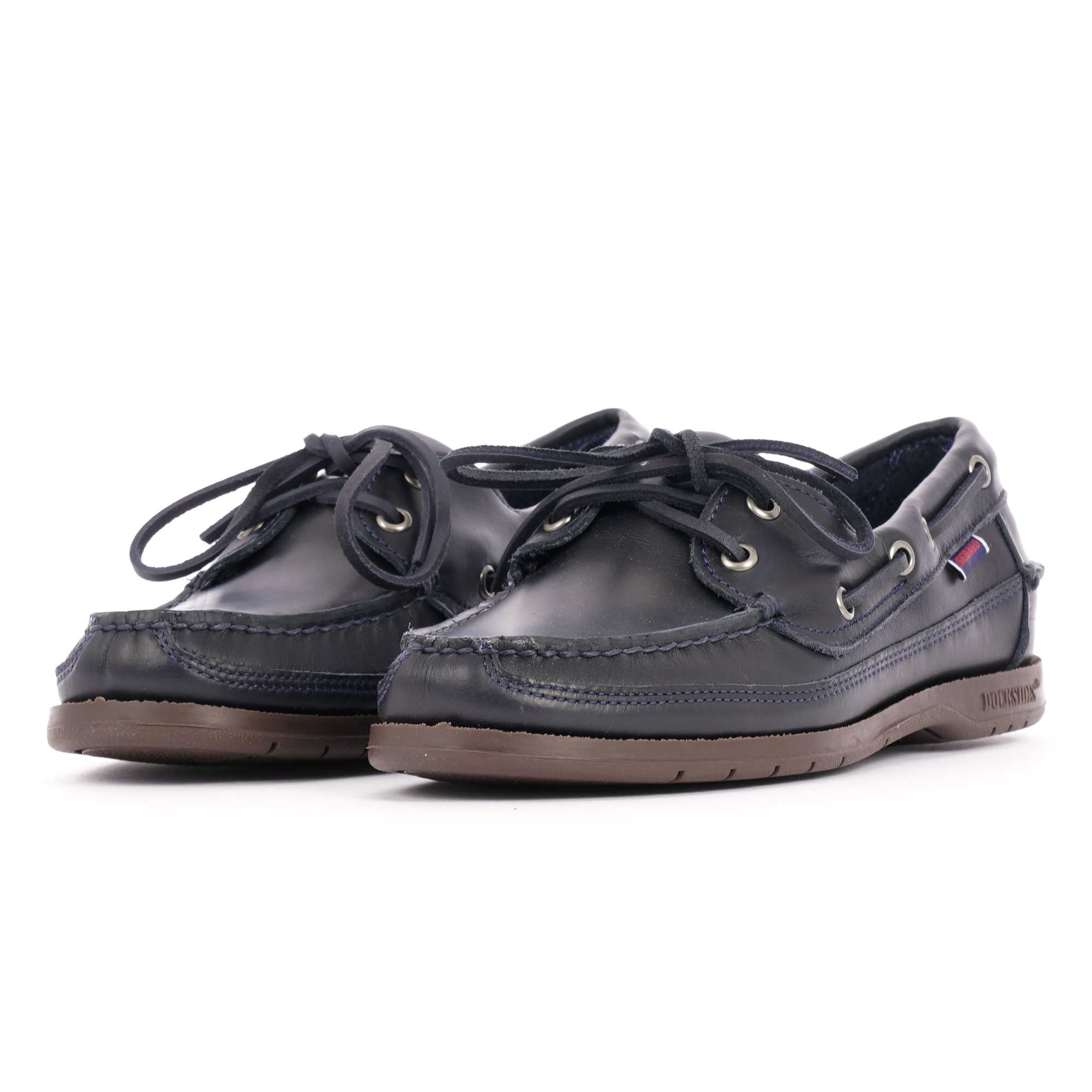 Sebago Schooner Waxed Leather Boat Shoes - Navy