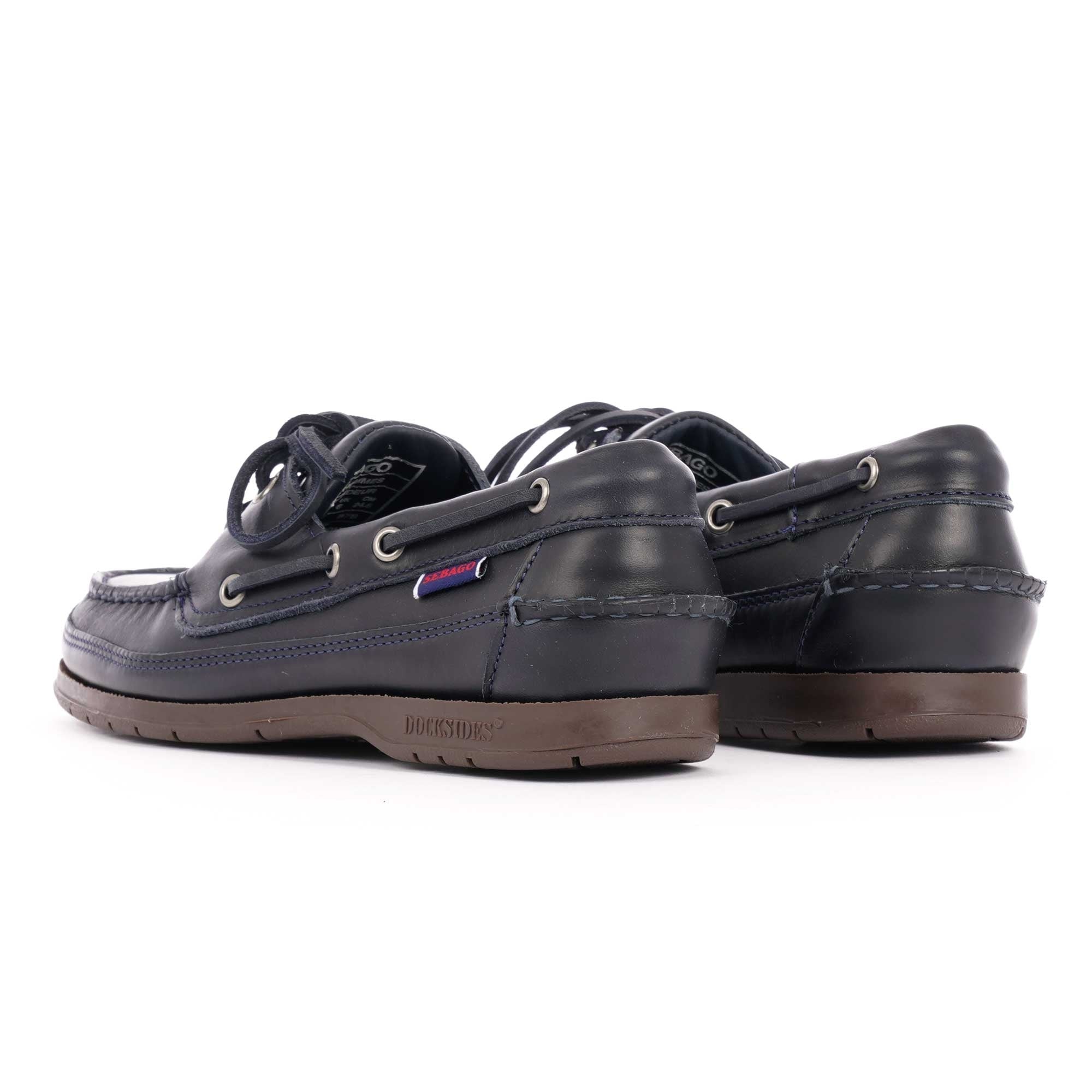 Sebago Schooner Waxed Leather Boat Shoes - Navy
