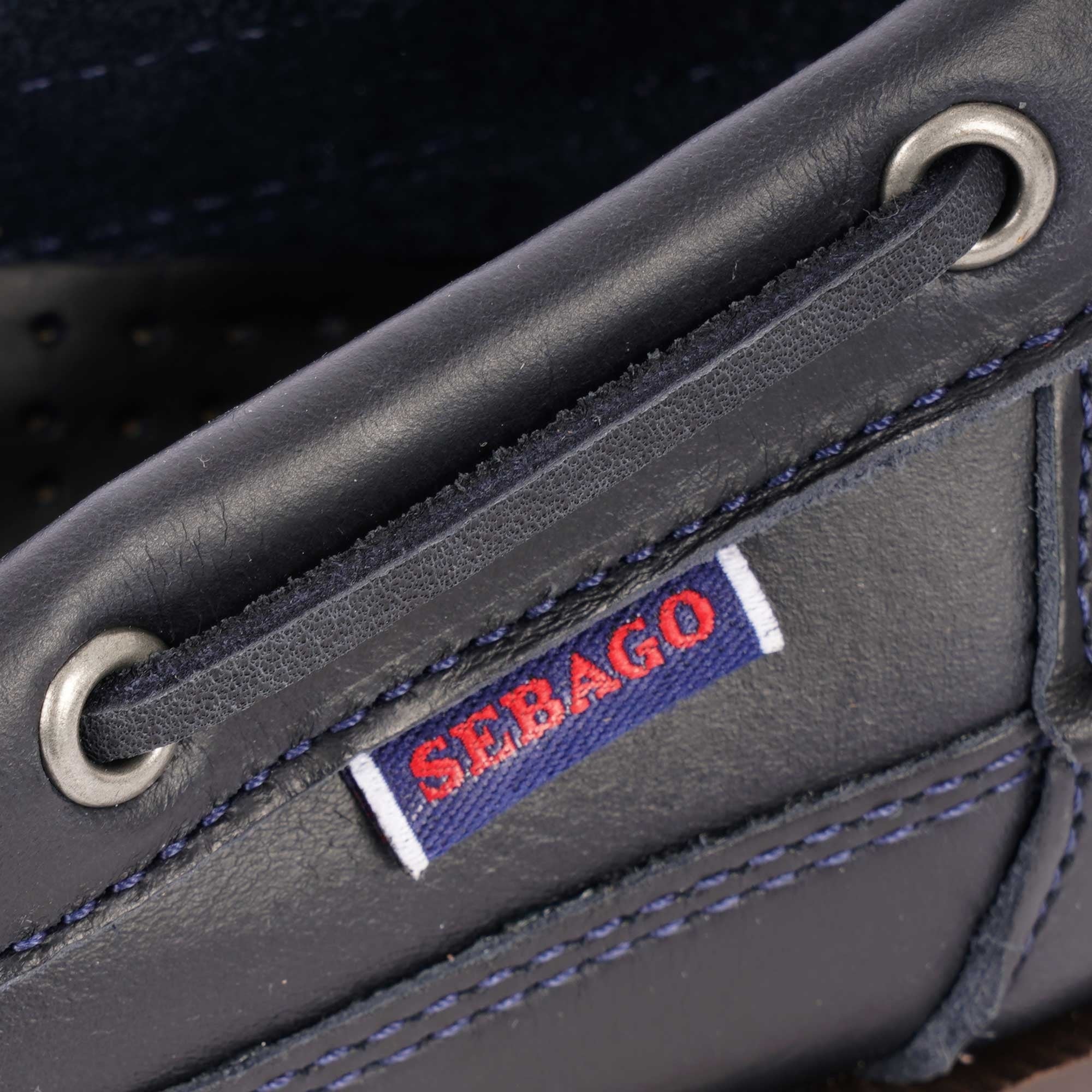 Sebago Schooner Waxed Leather Boat Shoes - Navy