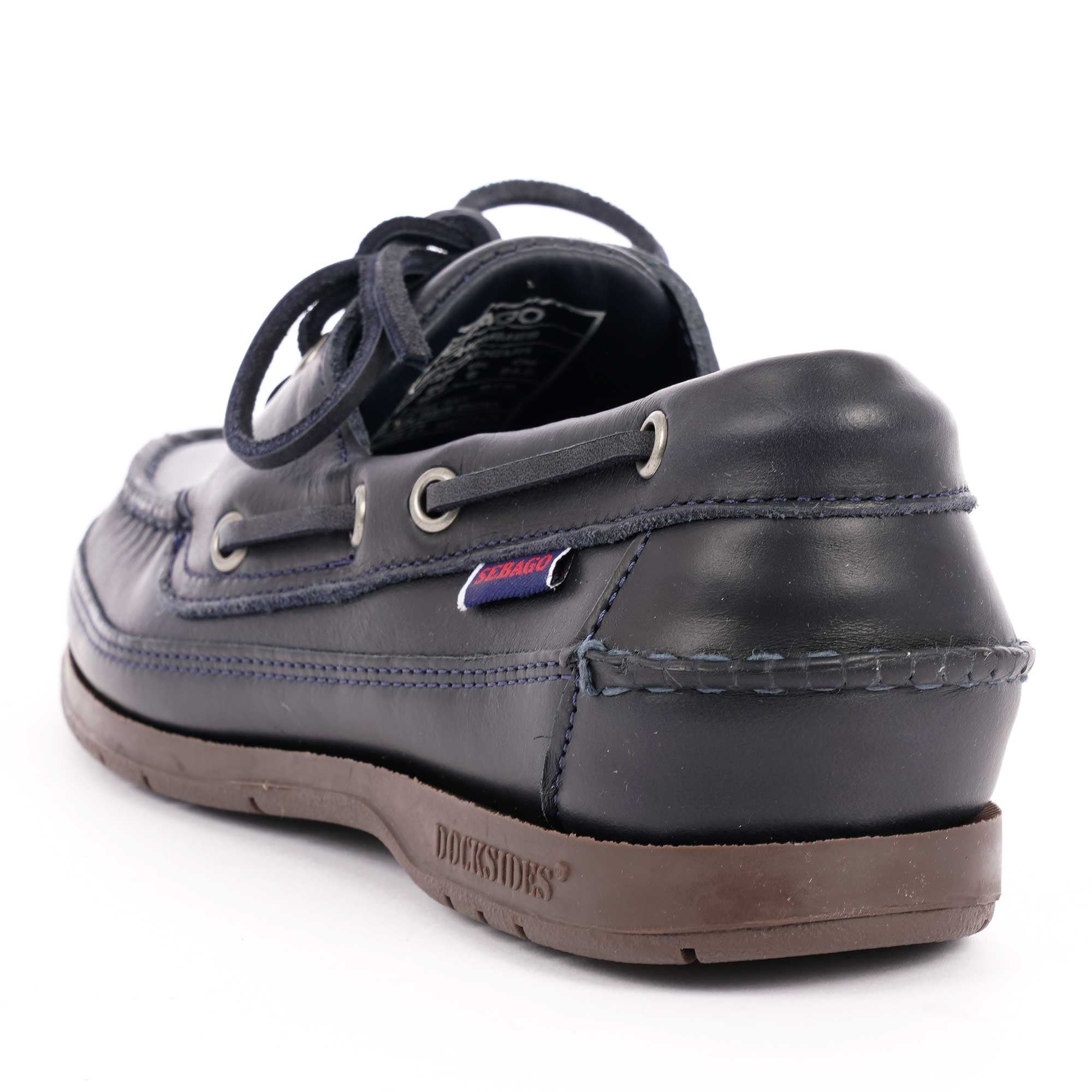 Sebago Schooner Waxed Leather Boat Shoes - Navy