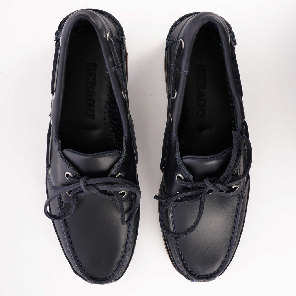 Sebago Schooner Waxed Leather Boat Shoes - Navy
