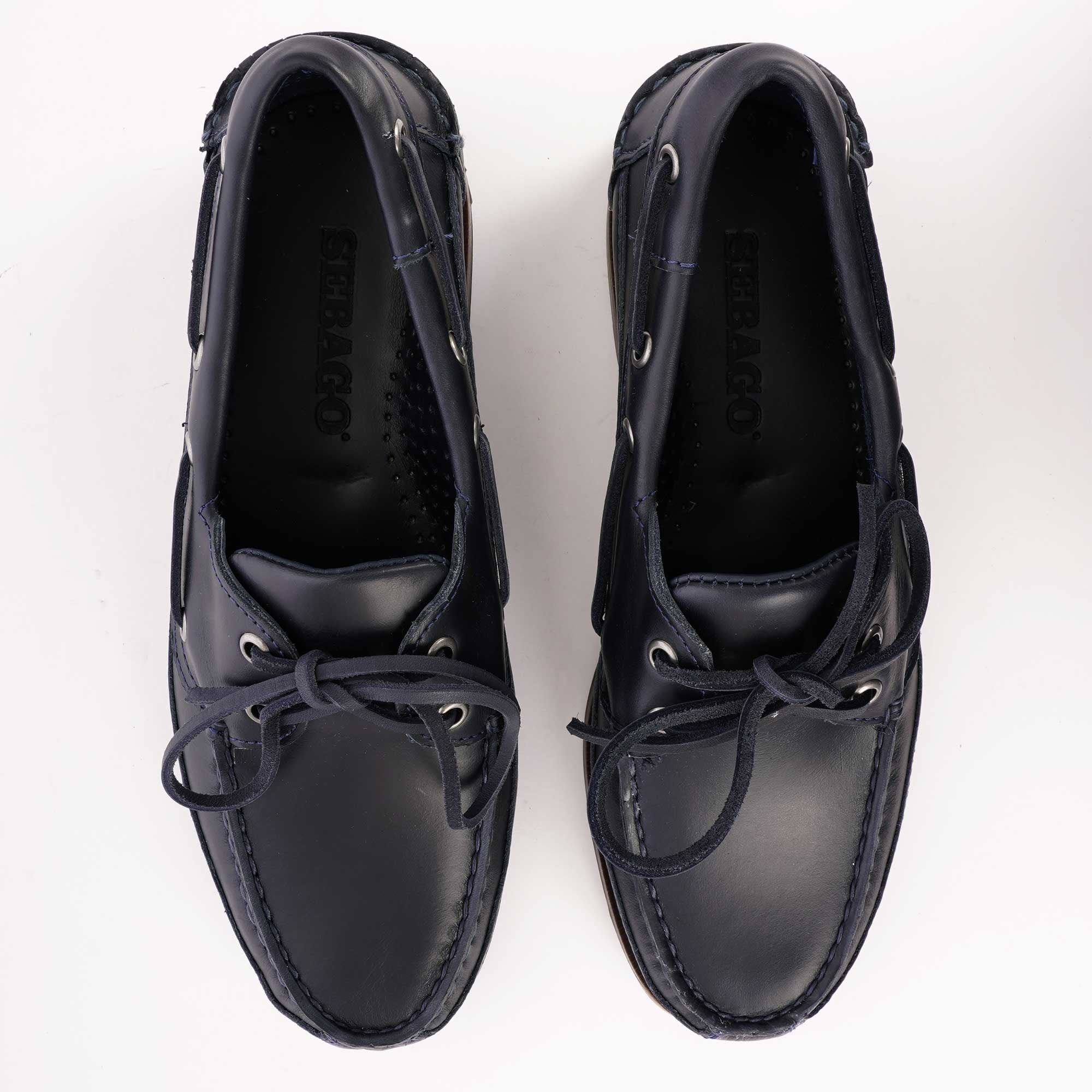 Sebago Schooner Waxed Leather Boat Shoes - Navy