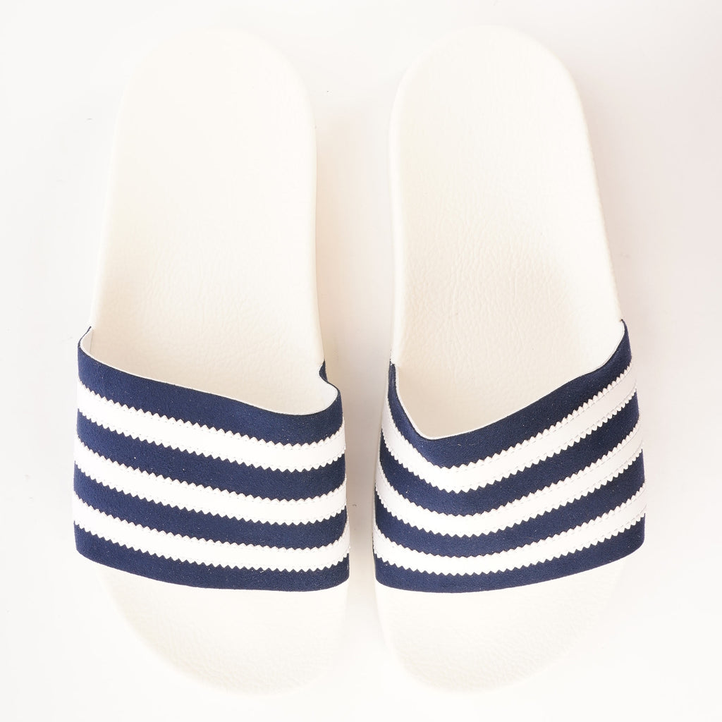 Adidas Originals Adilette Slides - Collegiate Navy, FTW White & Off White