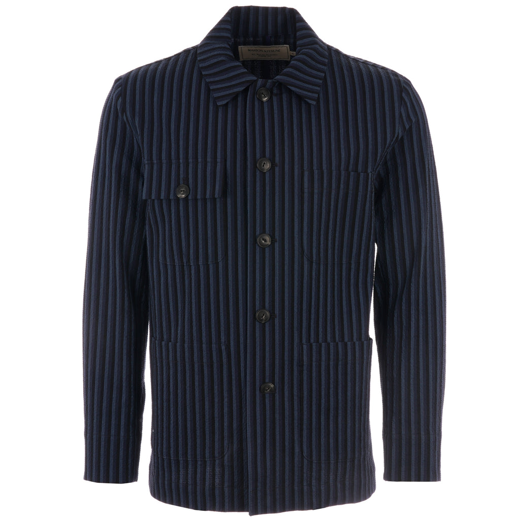 Maison Kitsune Stripes Seersucker Worker Jacket - Navy