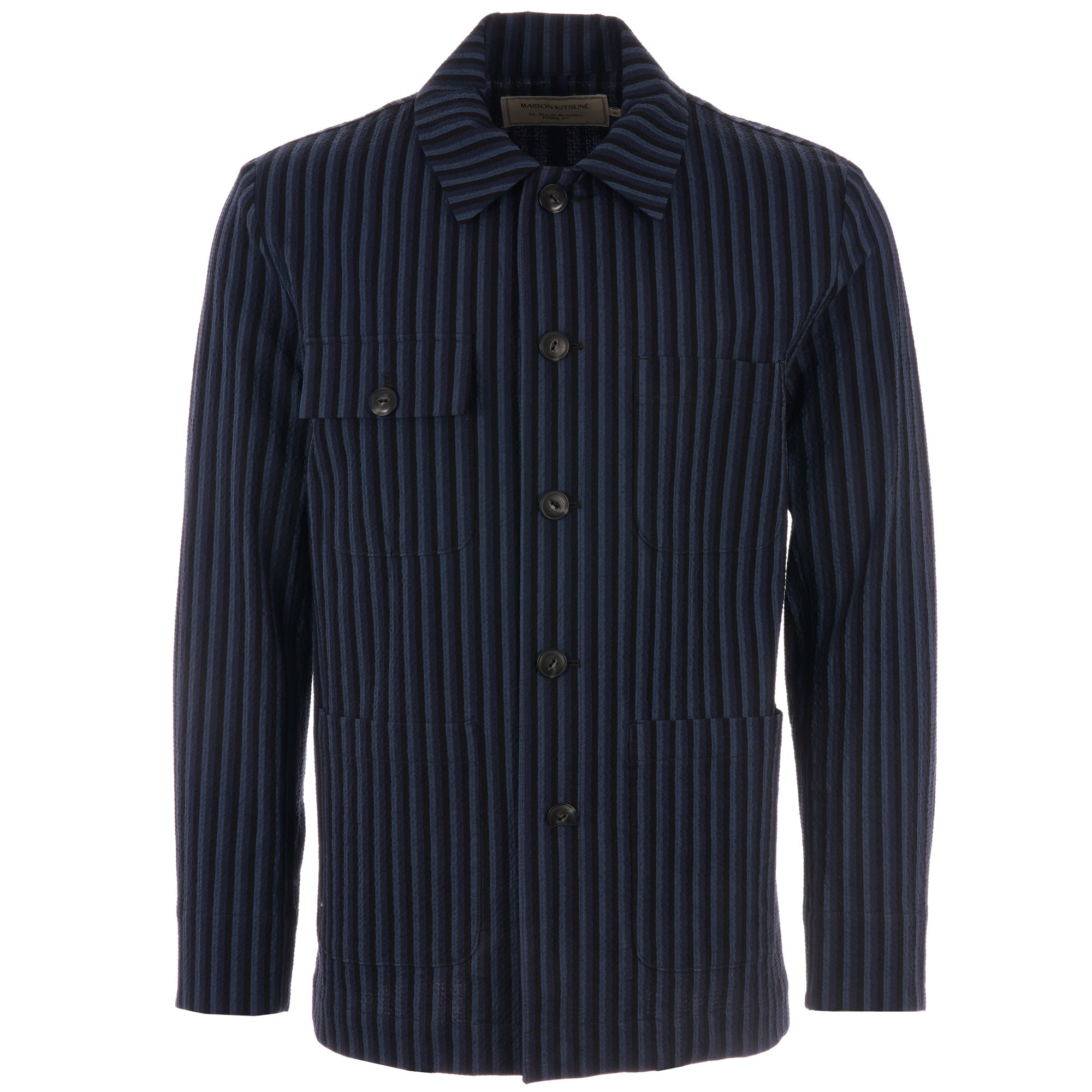 Maison Kitsune Stripes Seersucker Worker Jacket - Navy