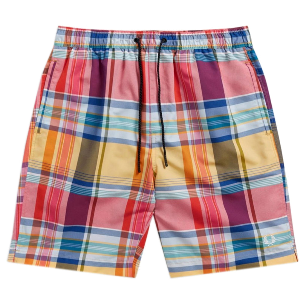 Fred Perry Madras Check Swim Shorts - Red