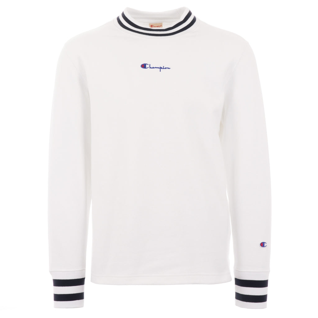 Champion Reverse Weave Striped Rib Sweatshirt - White
