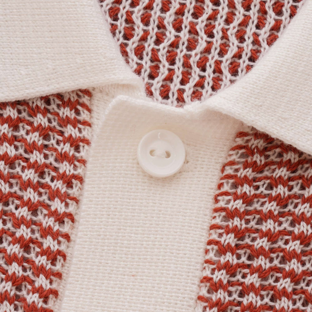 Fred Perry Reissues Two Colour Texture Knit Polo Shirt - Snow White & Paprika