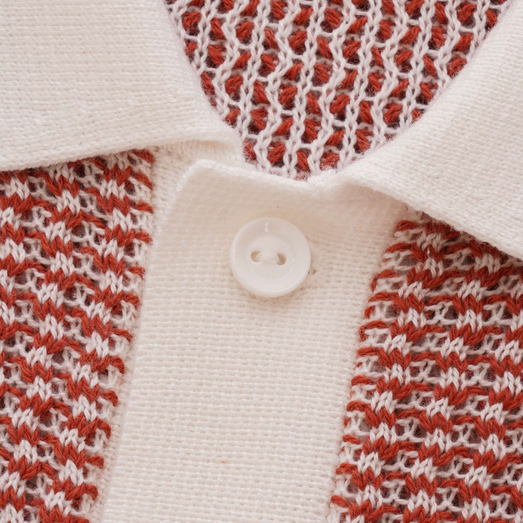 Fred Perry Reissues Two Colour Texture Knit Polo Shirt - Snow White & Paprika