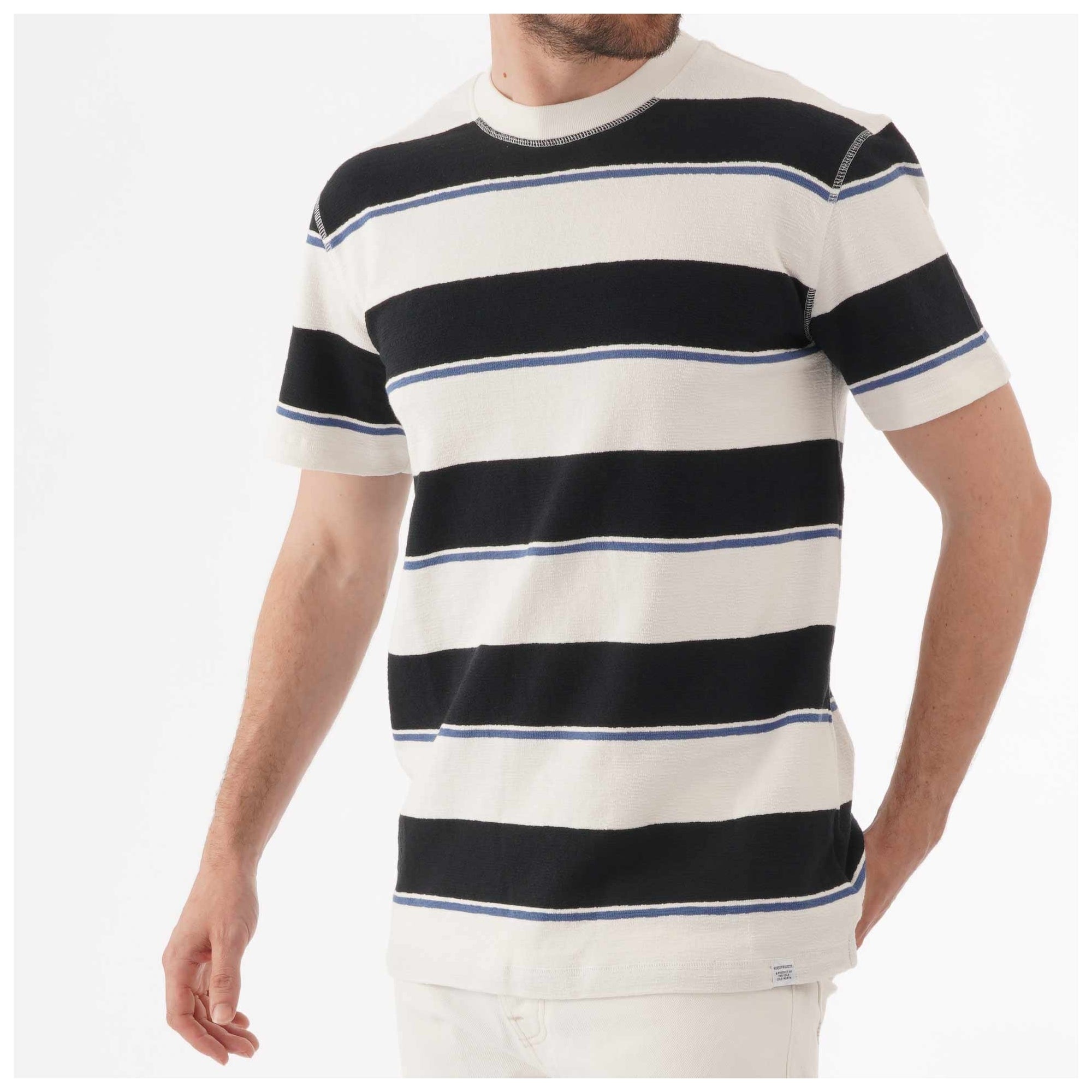 Norse Projects Johannes Textured Stripe T-Shirt - Dark Navy