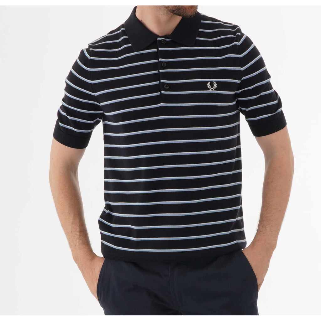 Fred Perry Fine Stripe Knitted Polo Shirt - Navy