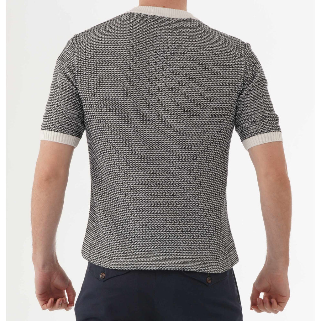 Buttoned Knitted Crew Neck T-Shirt