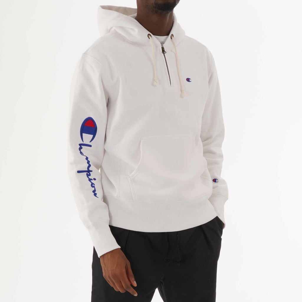 Champion Half Zip Logo Reverse Weave Hoodie - White