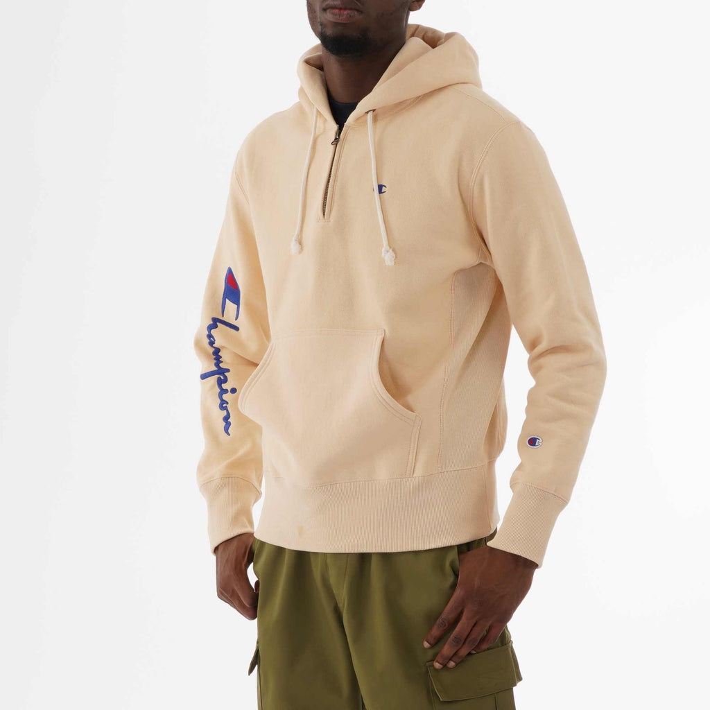 Champion Half Zip Logo Reverse Weave Hoodie - Butter