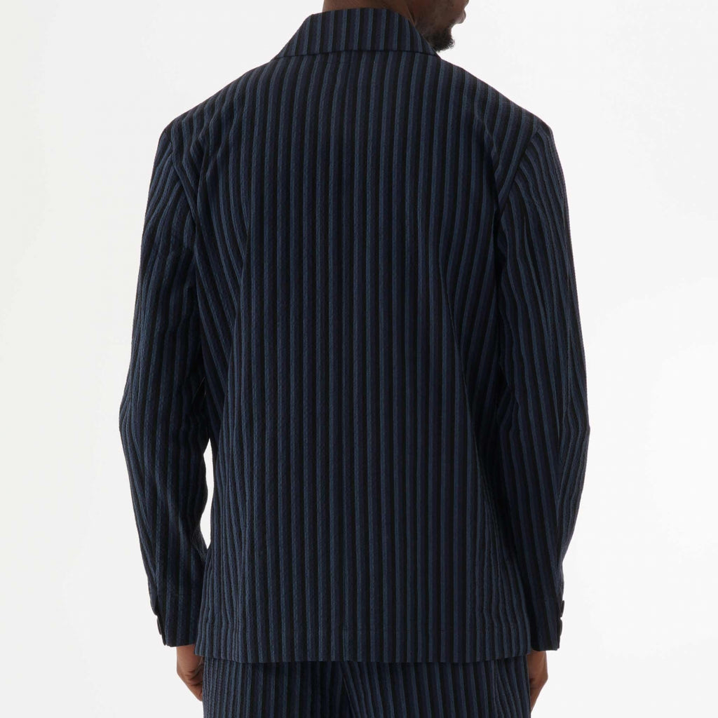 Maison Kitsune Stripes Seersucker Worker Jacket - Navy