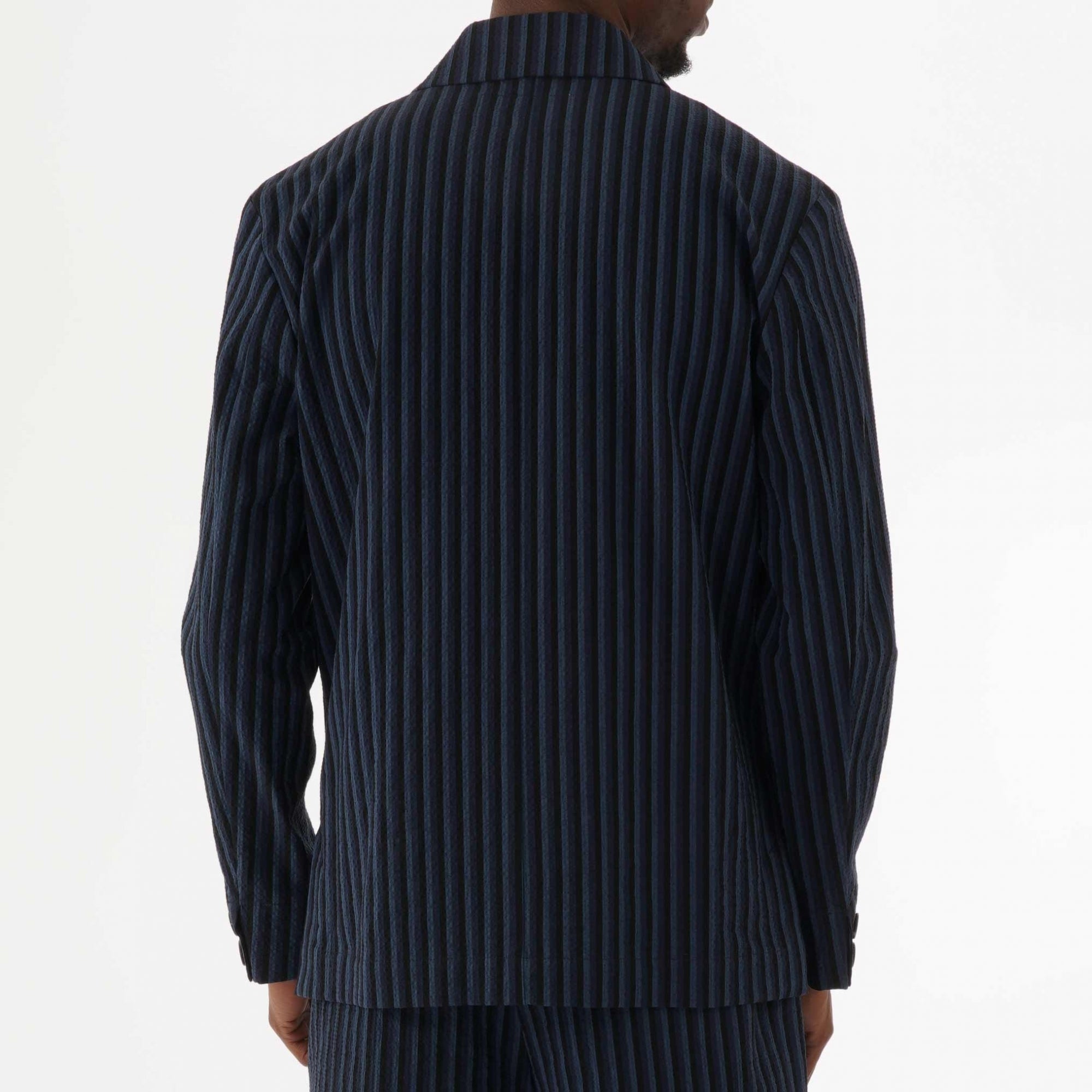 Maison Kitsune Stripes Seersucker Worker Jacket - Navy