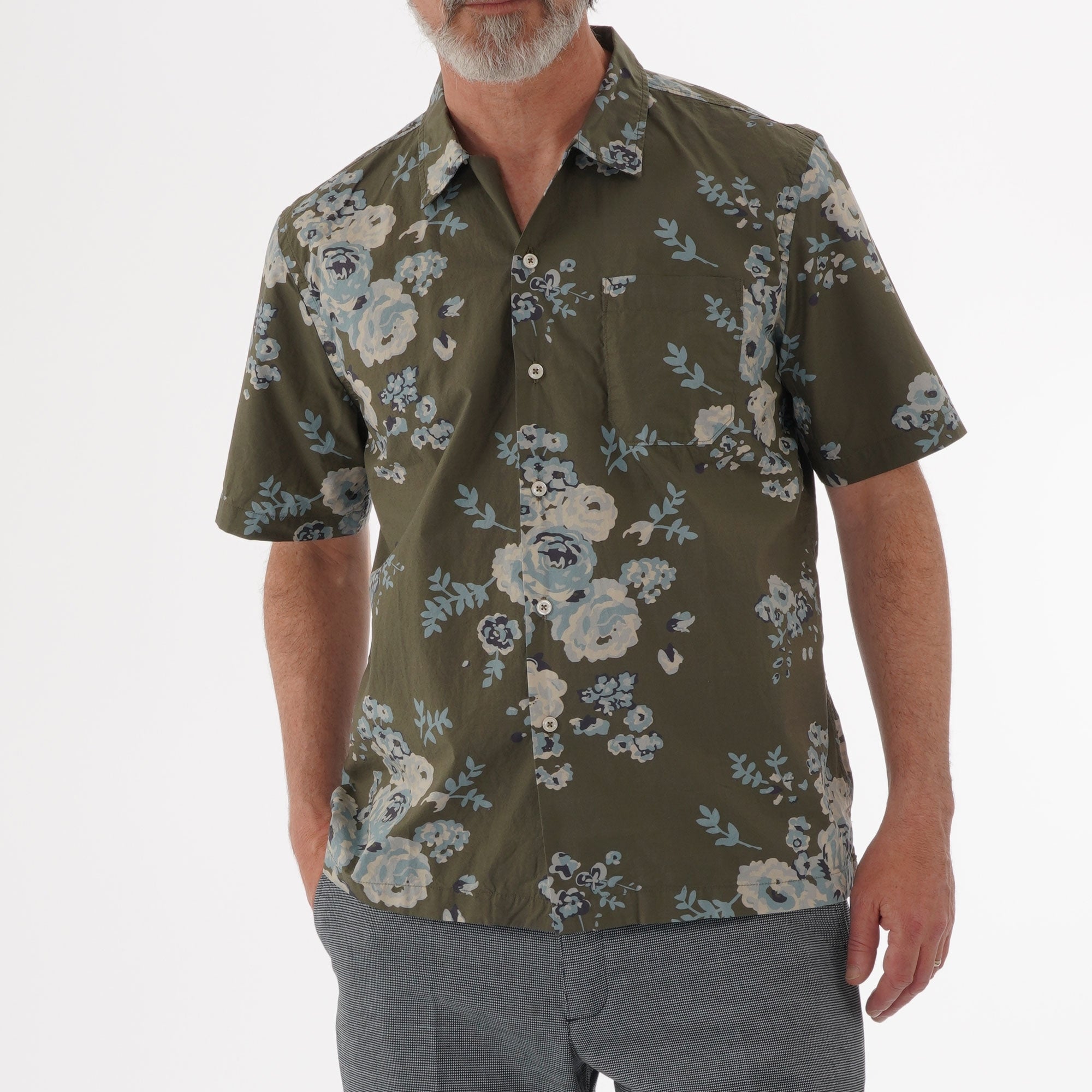 Universal Works Road Shirt - Olive Flower Poplin