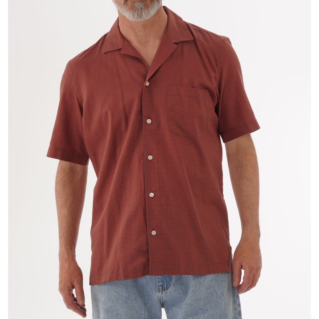 None Of The Above Made in Italy Mini Gingham Open Collar Shirt - Red
