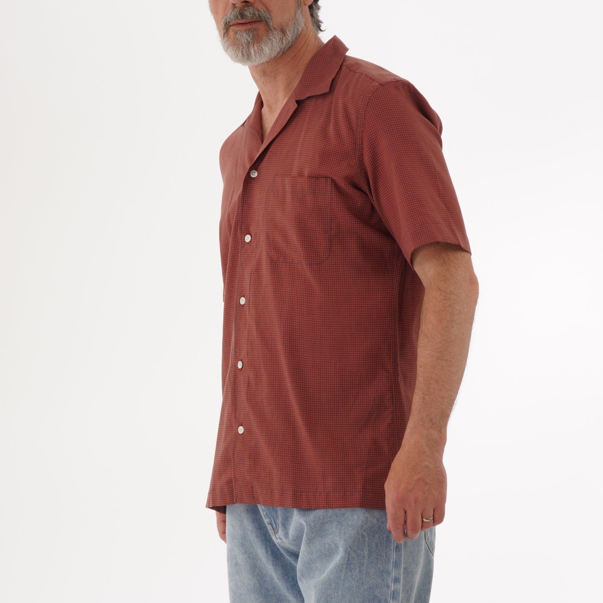 None Of The Above Made in Italy Mini Gingham Open Collar Shirt - Red