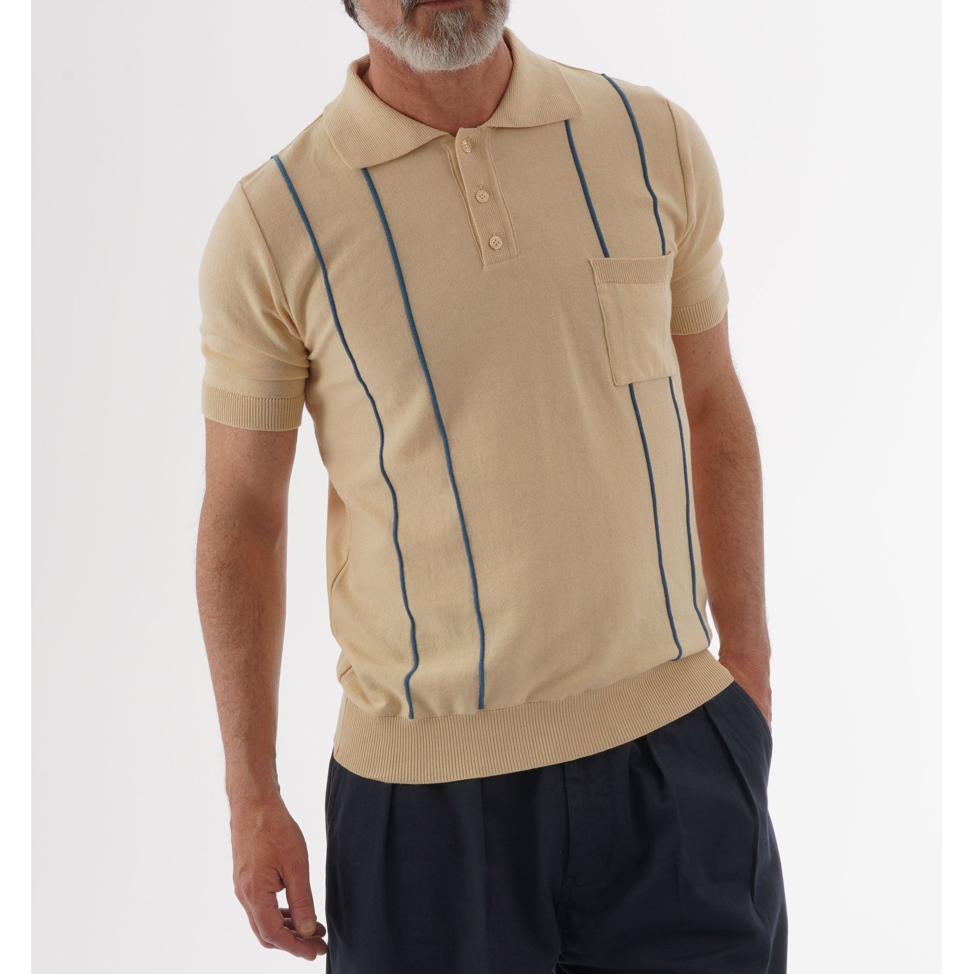 Far Afield Alfaro Polo Shirt - Biscotti & Ensign Blue