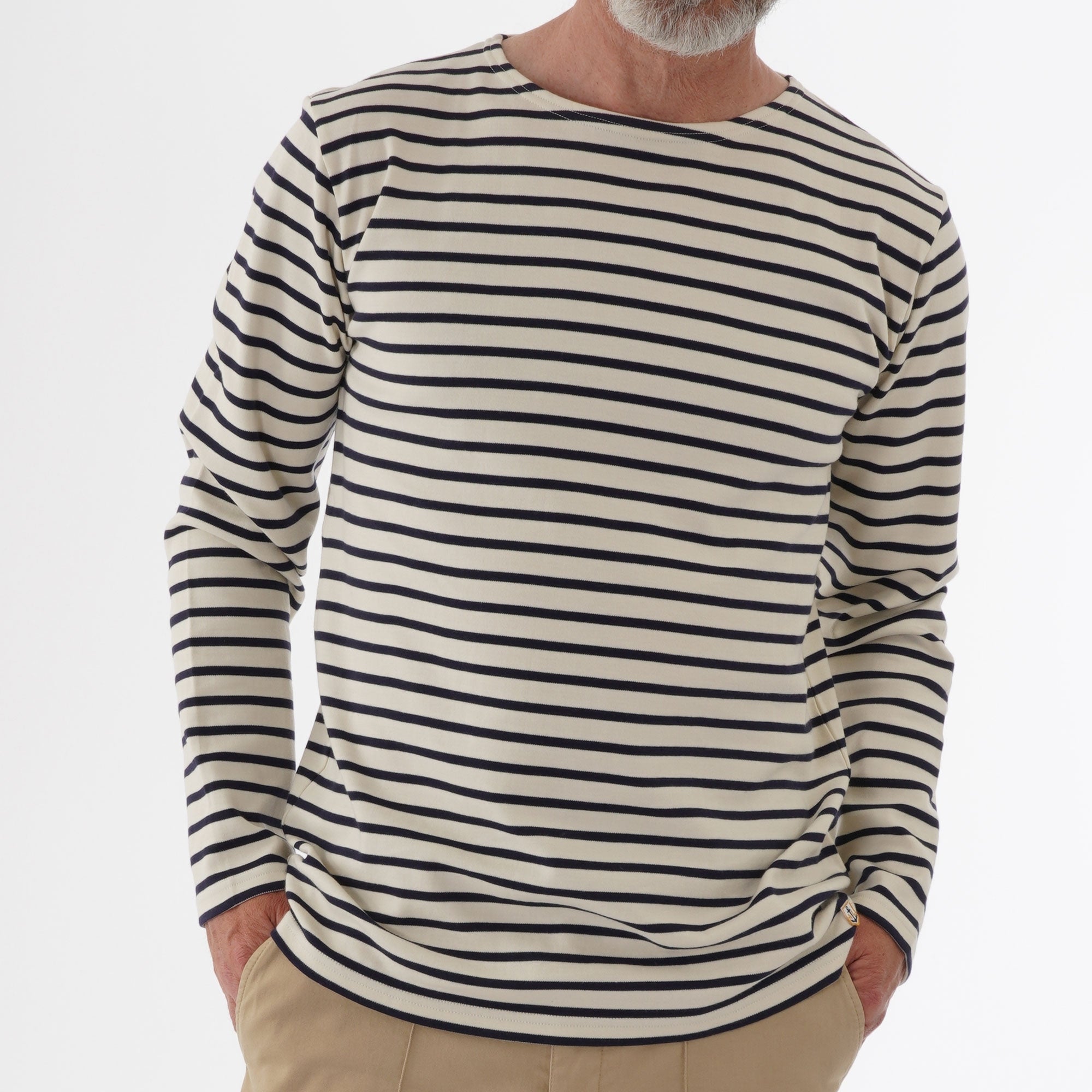 Armor Lux Long Sleeve Breton Striped Mariniere T-Shirt - White & Aquilla