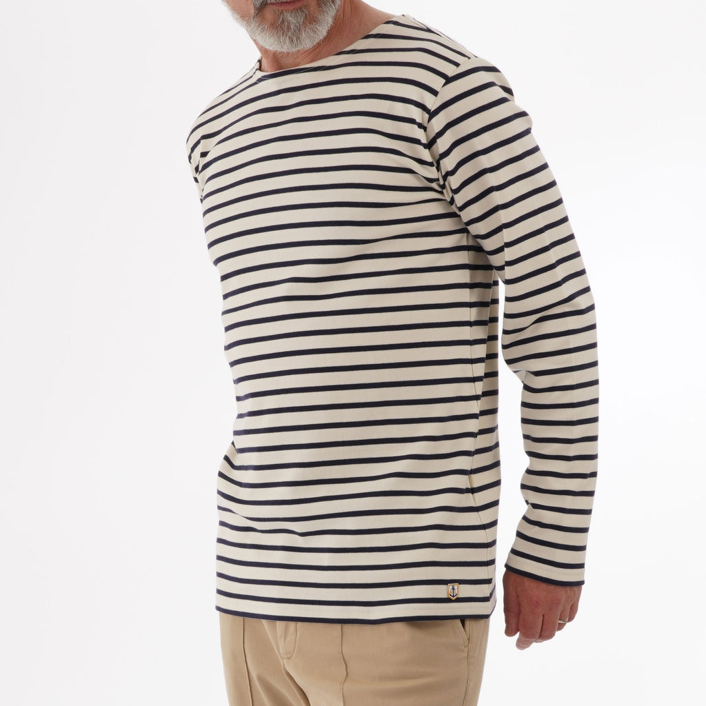 Armor Lux Long Sleeve Breton Striped Mariniere T-Shirt - White & Aquilla