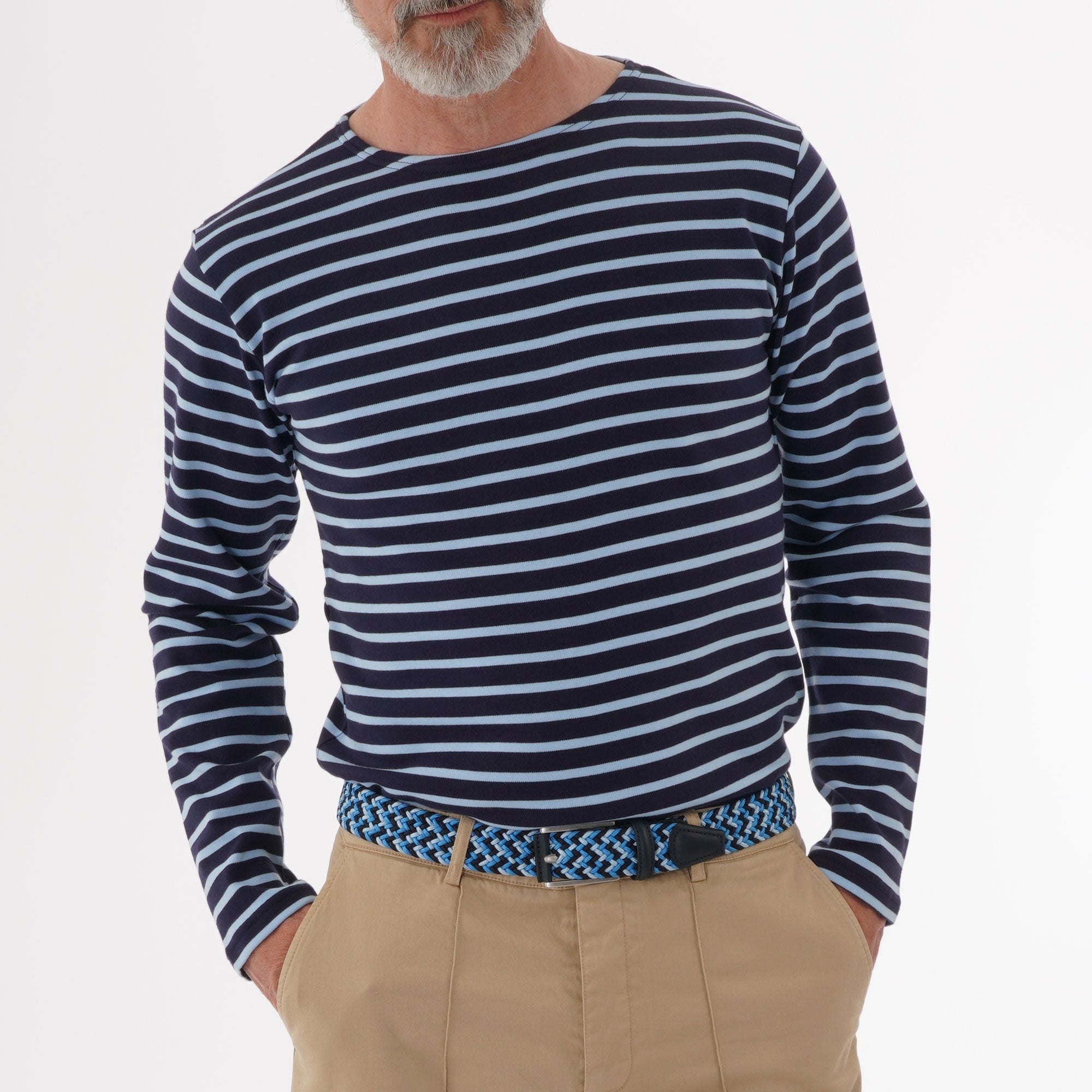 Armor Lux Long Sleeve Breton Striped Mariniere T-Shirt - Navy & Light Blue
