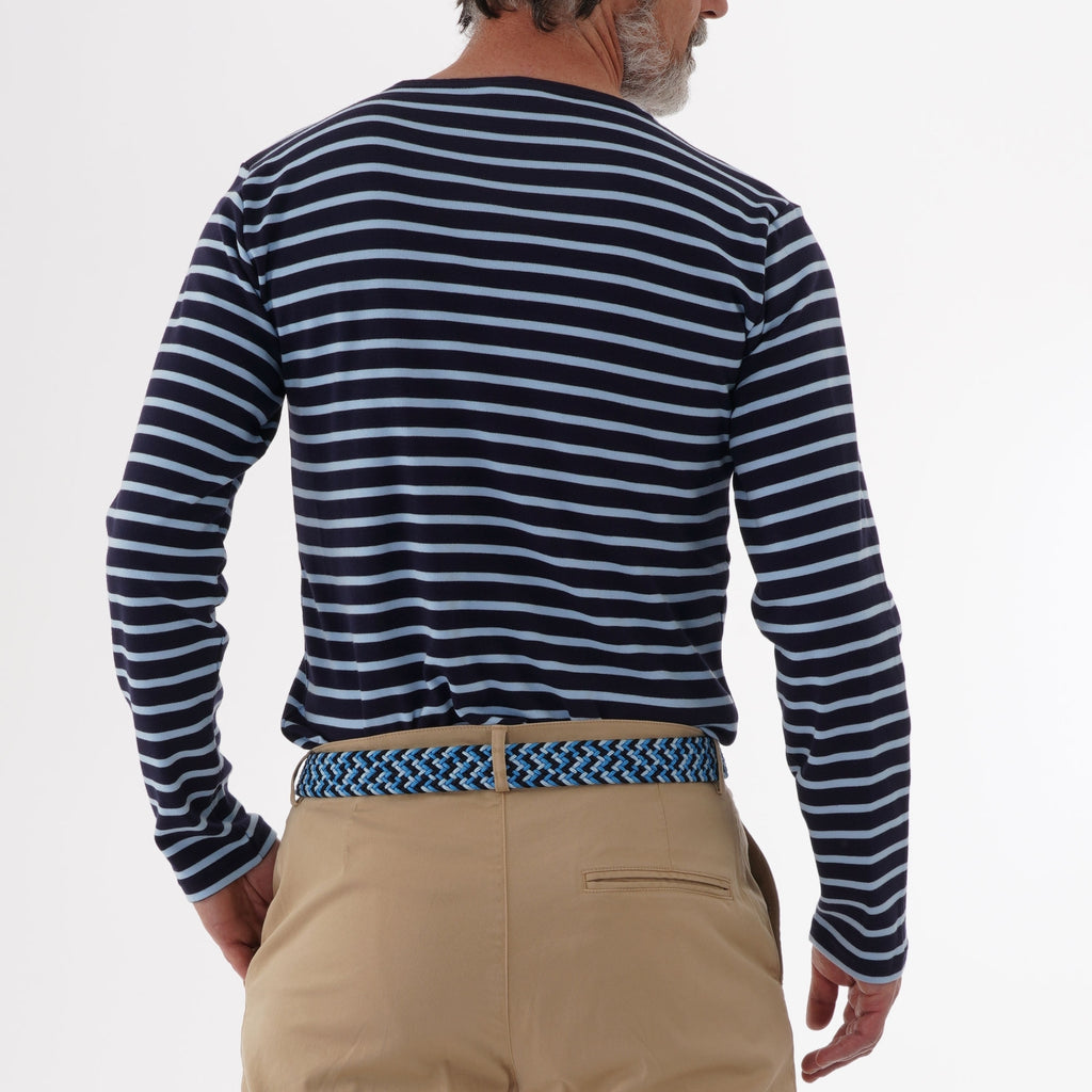 Armor Lux Long Sleeve Breton Striped Mariniere T-Shirt - Navy & Light Blue