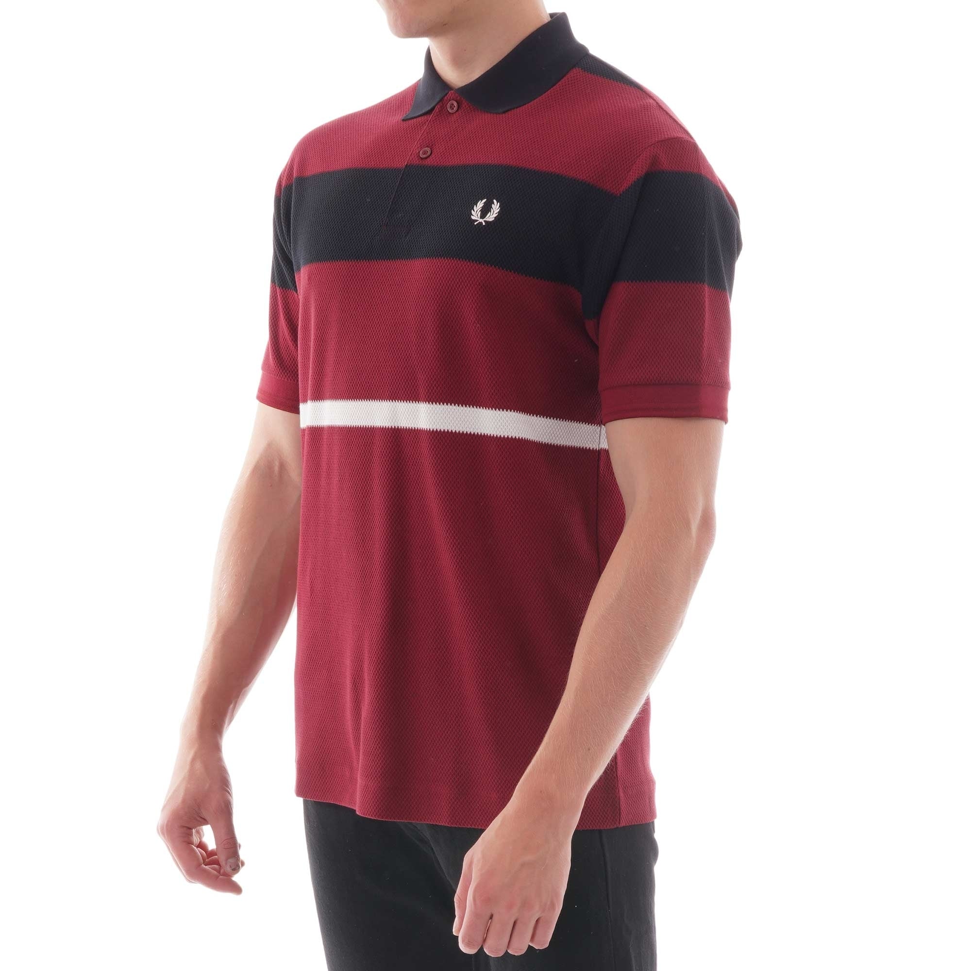 Fred Perry Bold Stripe Polo Shirt - Dark Red