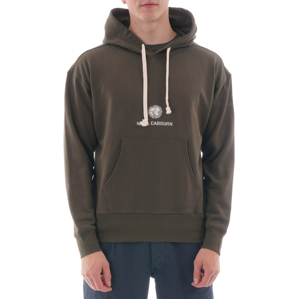 Nigel Cabourn Embroidered Globe Logo Pullover Hoody Ð Army