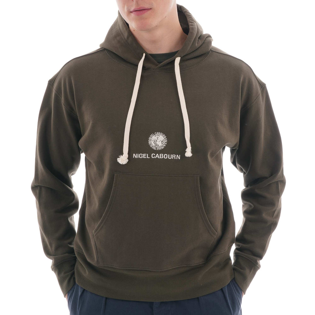 Nigel Cabourn Embroidered Globe Logo Pullover Hoody Ð Army