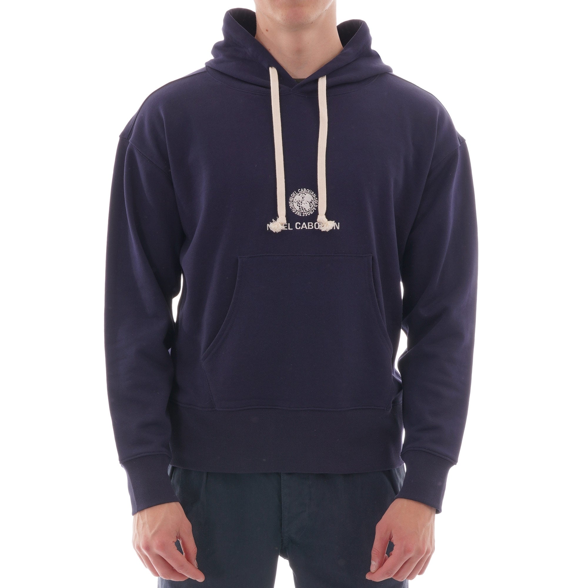 Nigel Cabourn Embroidered Globe Logo Pullover Hoody Ð Navy