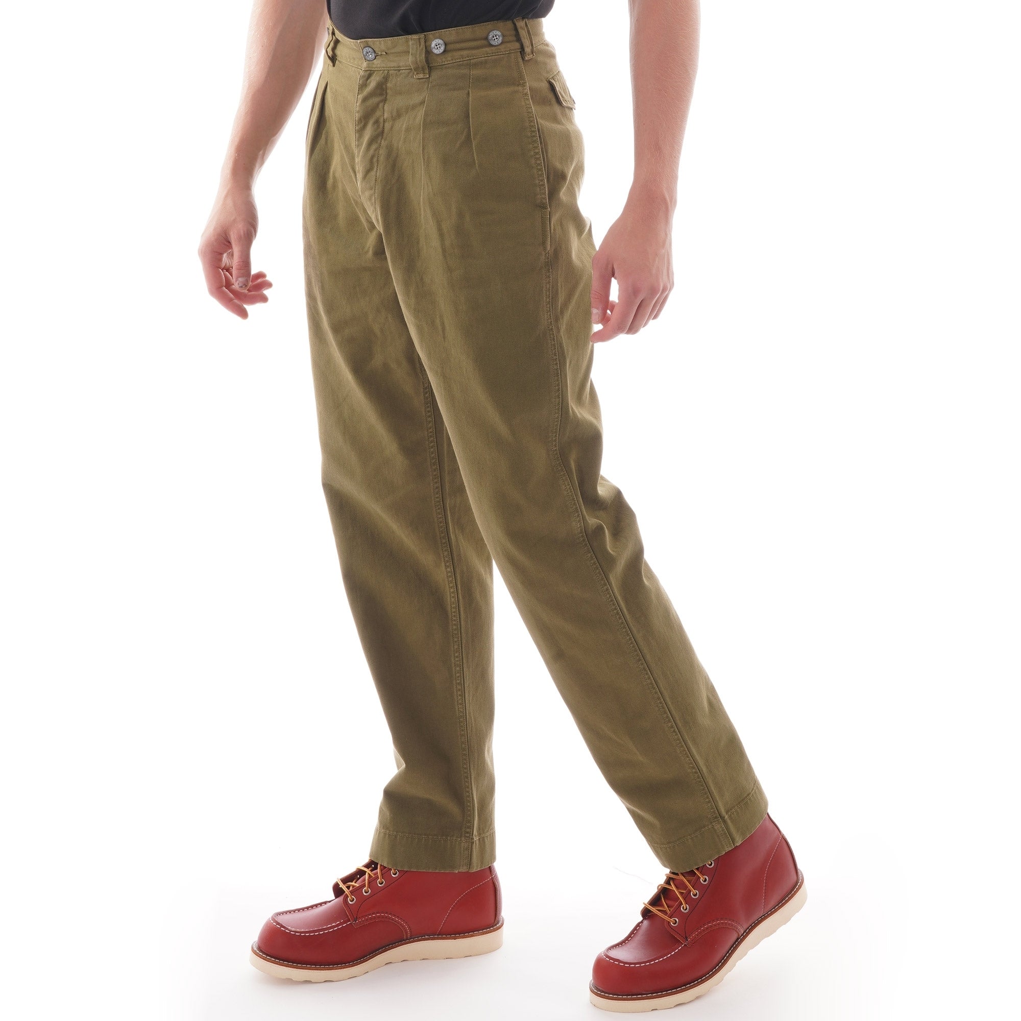 Nigel Cabourn Lybro Pleated Chino - Army Green