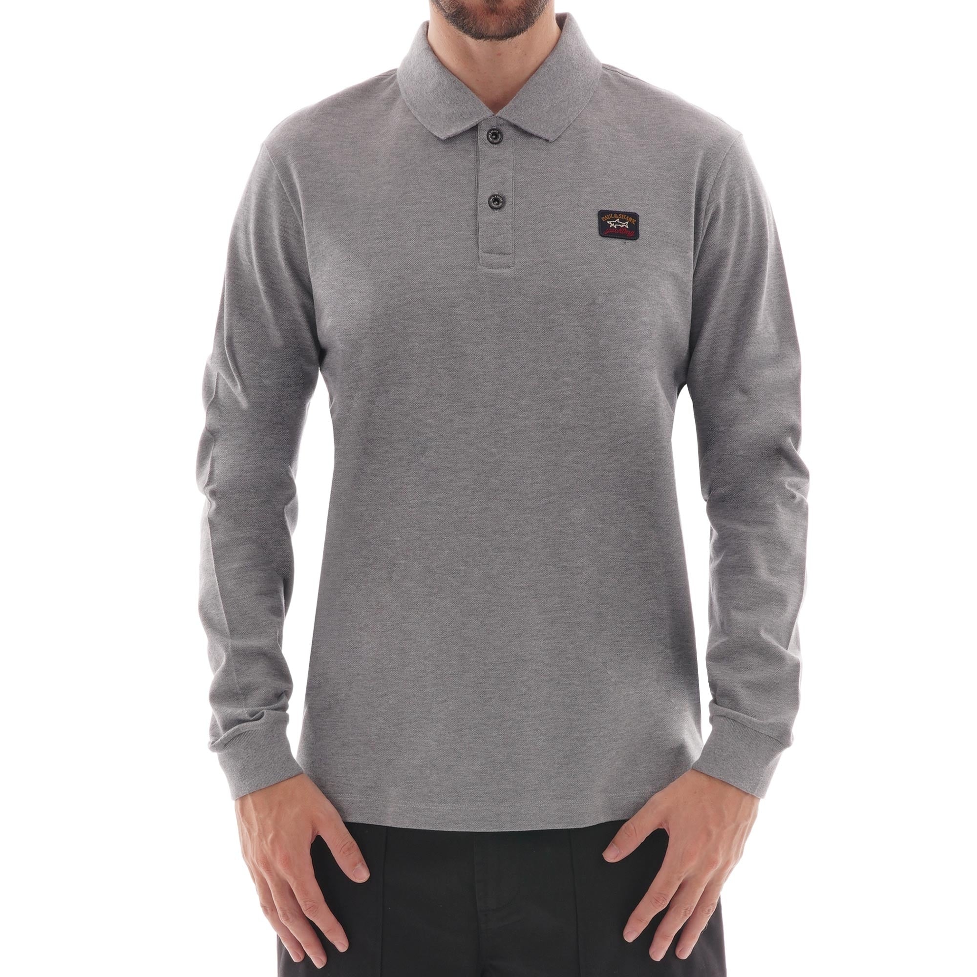 Paul and Shark Patch Long Sleeve Polo - Grey