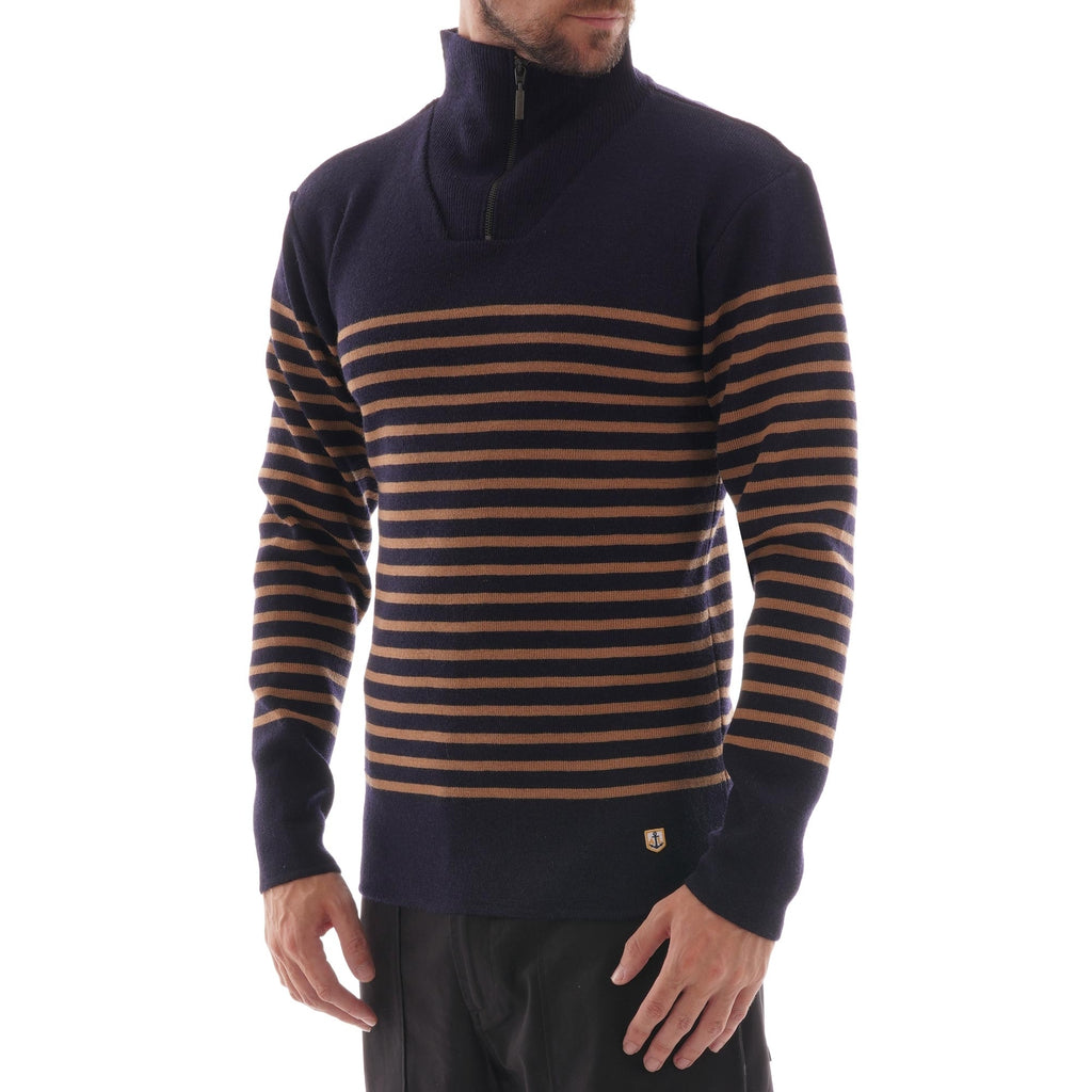 Armor Lux Half Zip Jumper - Navy and Brown