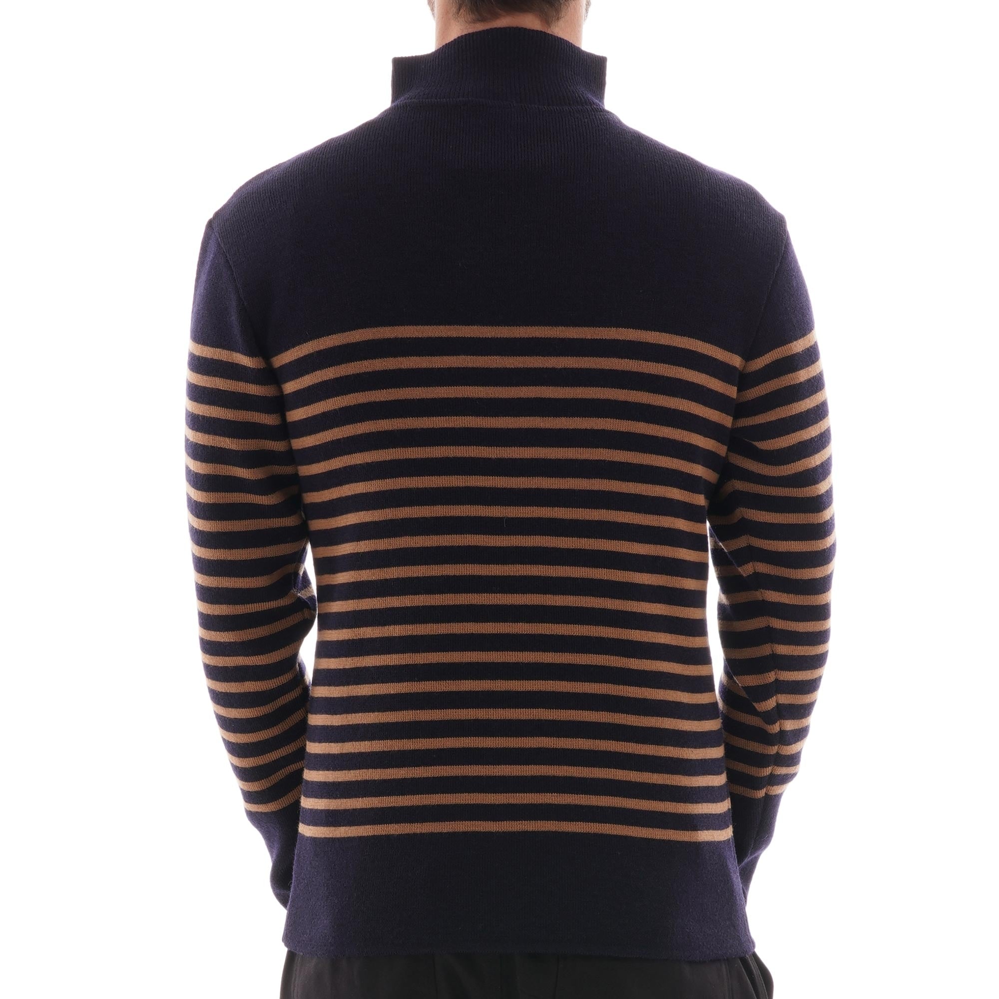 Armor Lux Half Zip Jumper - Navy and Brown