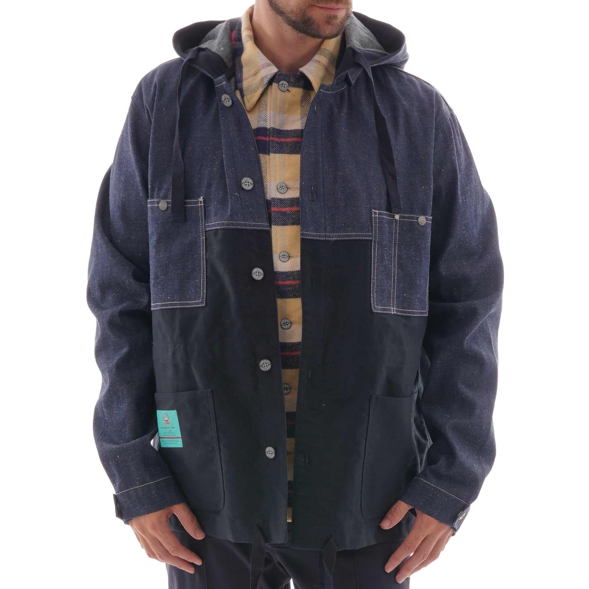 Nigel Cabourn Hooded Chore Denim Jacket - Black Navy